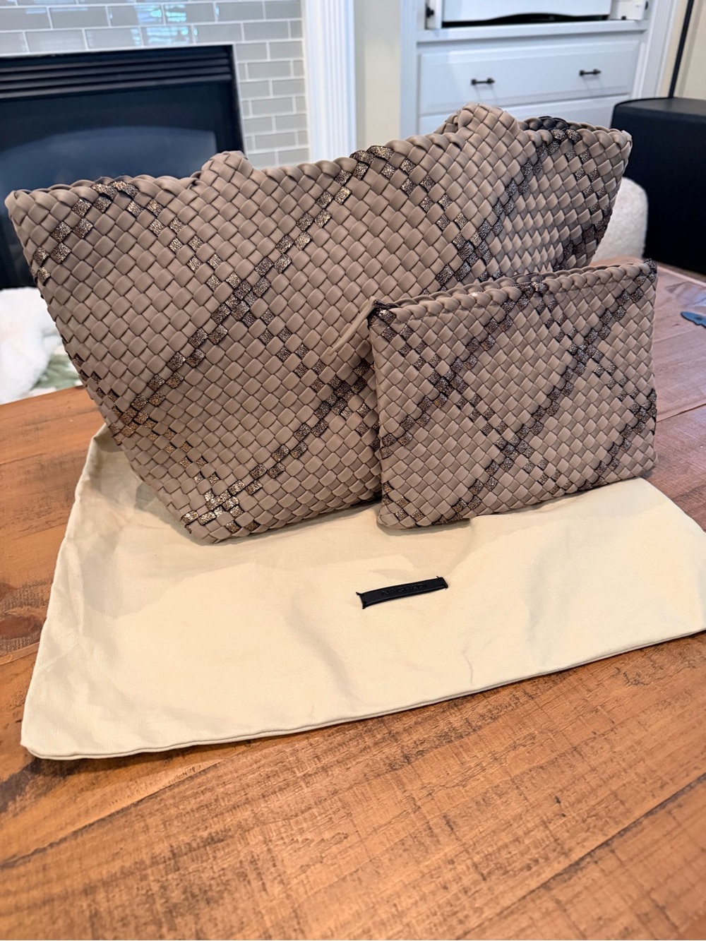 Naghedi St. Barths Woven Tote in Cashmere and Bronze Metallic, Medium - Picture 2 of 14